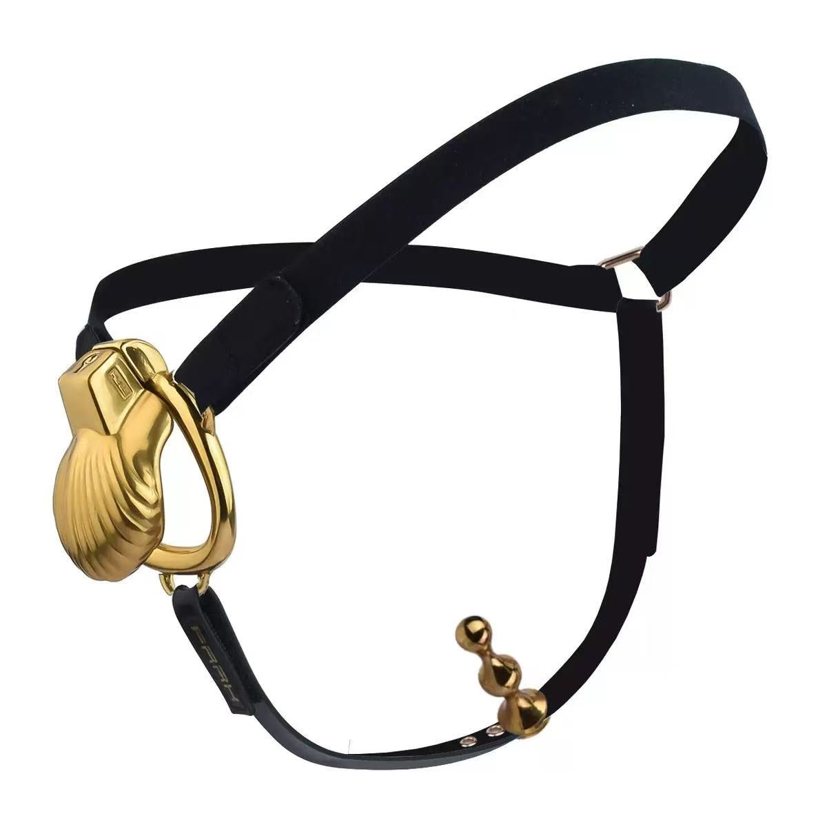 Small Gold Shell-Shaped Chastity Cage – Comfortable & Secure Male Lock