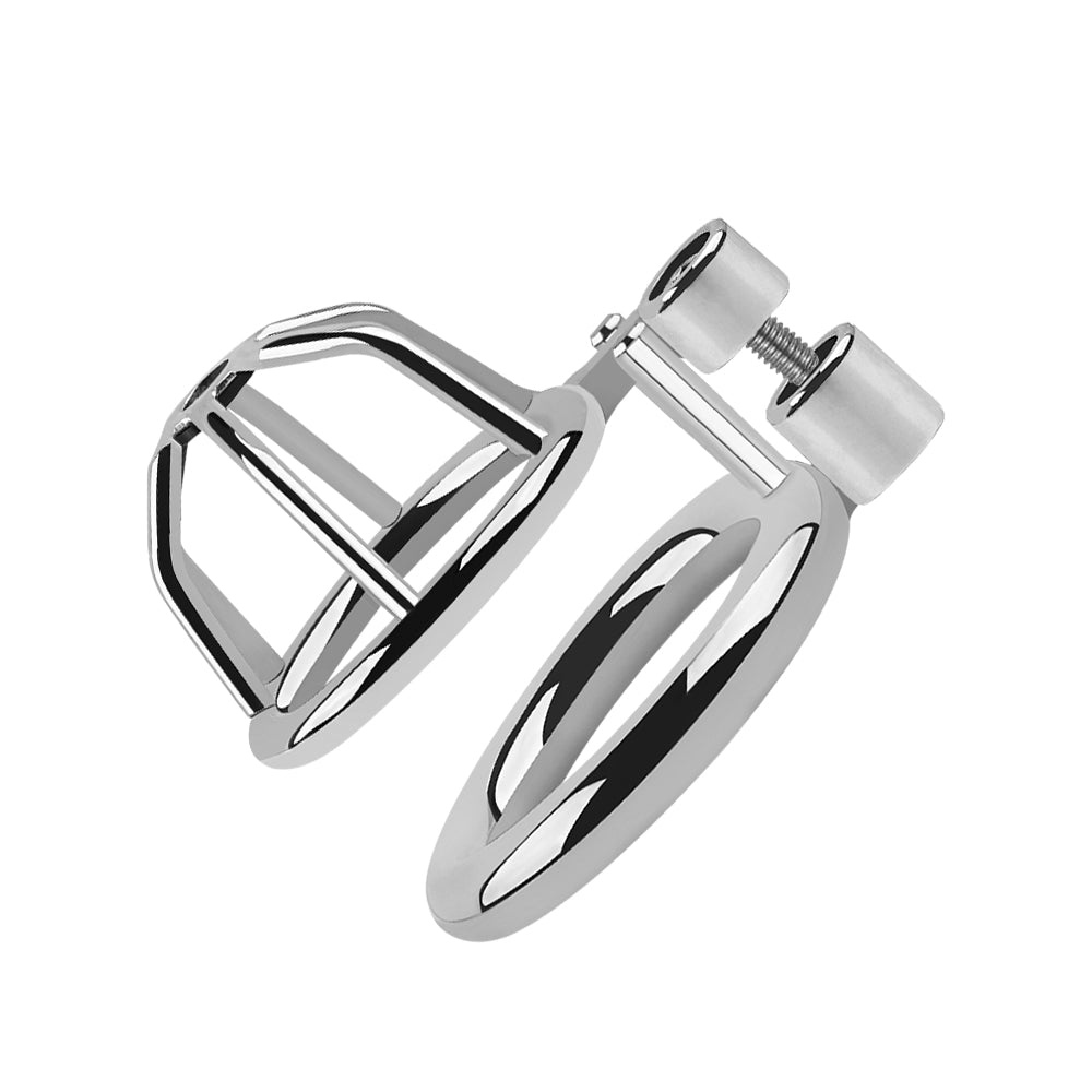 Jaula de castidad de acero inoxidable con cerradura silenciosa, cinturón unidireccional y anillos de 3 tamaños: juguete sexual para adultos para bondage.