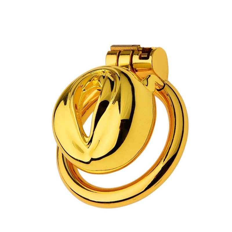 Golden Stainless Steel Flat Chastity Cage for Men – Secure & Durable Lock Device