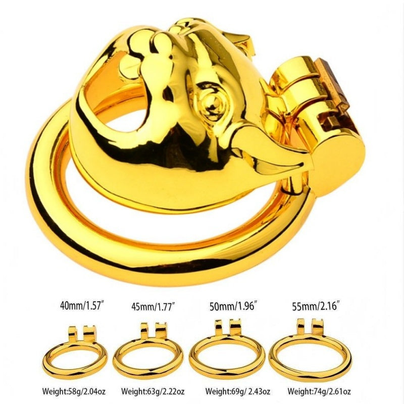 Golden Stainless Steel Flat Chastity Cage for Men – Secure & Durable Lock Device