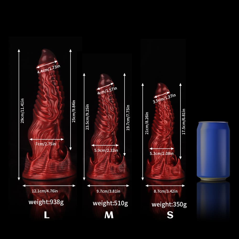 Ghostly Crimson Fantasy Dildo – Textured Spiral Silicone Toy with Weighted Base