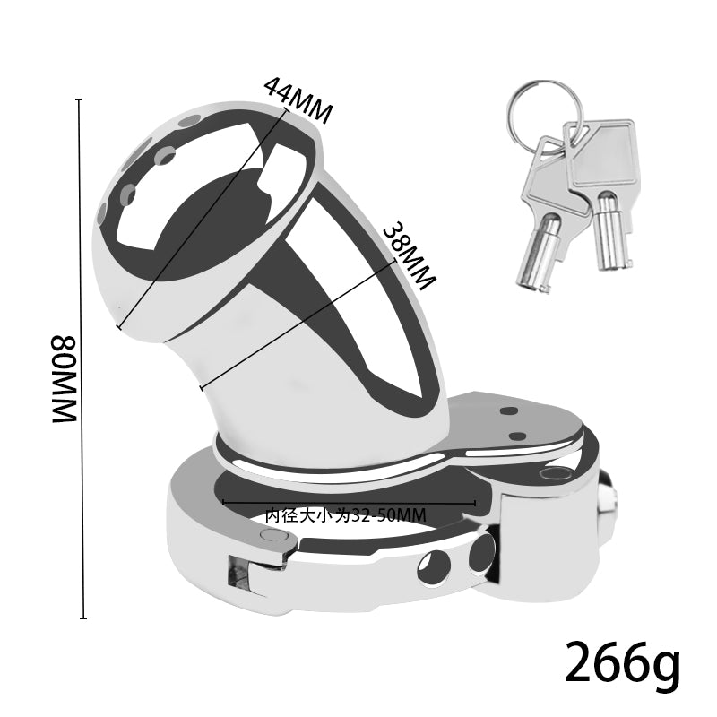 Mushroom Head Metal Chastity Cage – Fully Enclosed with Internal Lock & Adjustable Ring