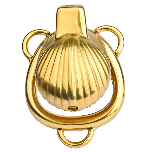 Small Gold Shell-Shaped Chastity Cage – Comfortable & Secure Male Lock