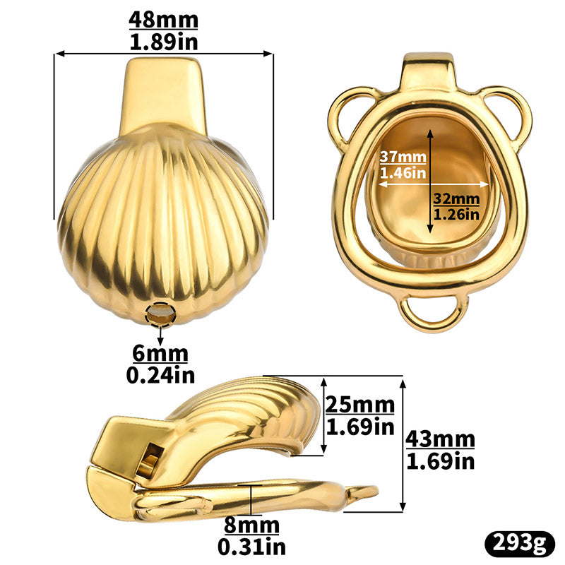 Small Gold Shell-Shaped Chastity Cage – Comfortable & Secure Male Lock