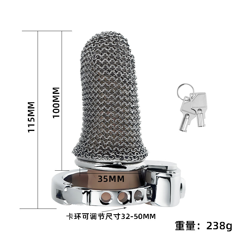 Lightweight Breathable Mesh Male Chastity Cage with One-Touch Closure and Adjustable Carabiner Lock