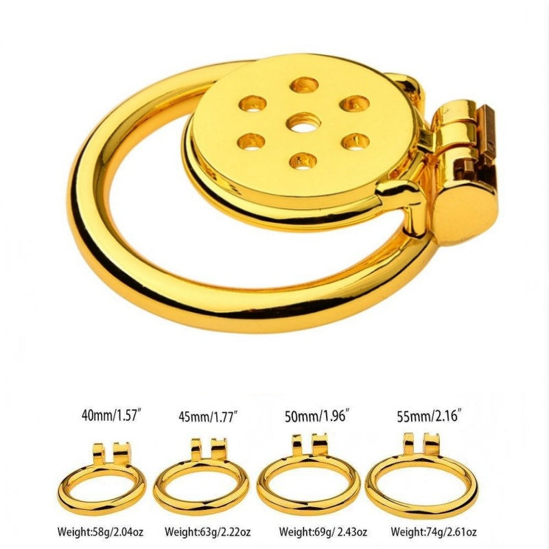 Golden Stainless Steel Flat Chastity Cage for Men – Secure & Durable Lock Device