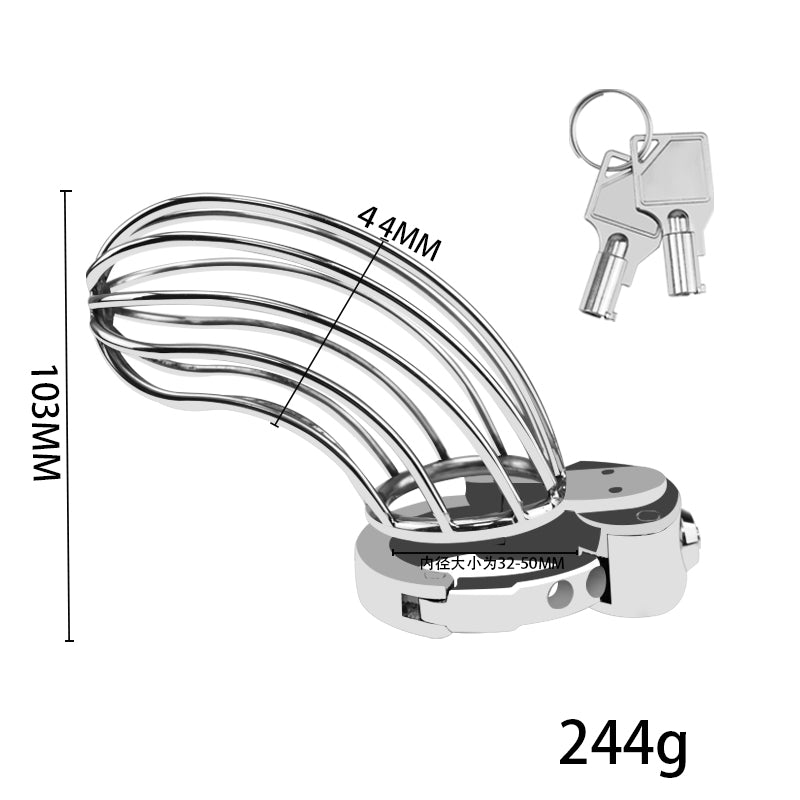 Large Adjustable Metal Male Chastity Cage – Secure Locked Penis Cage with 2 Keys Included, Silver