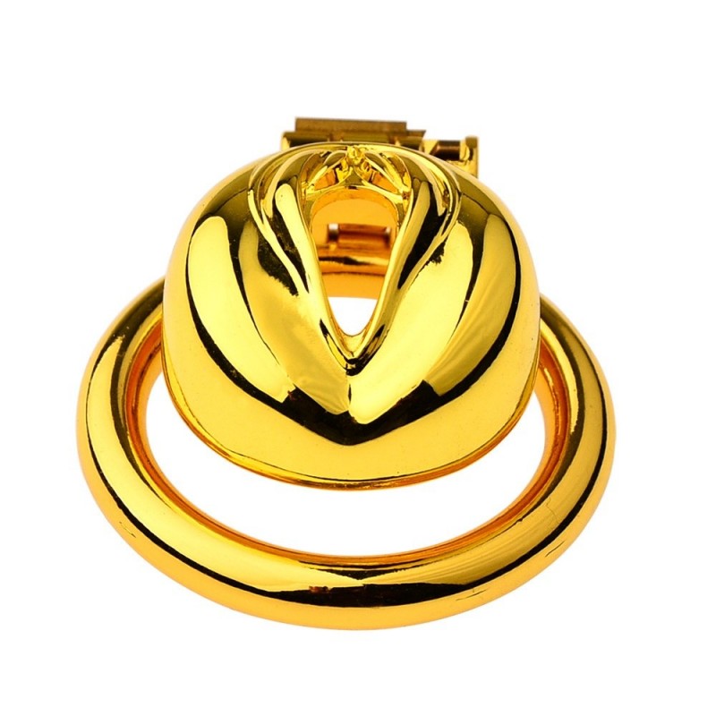 Golden Stainless Steel Flat Chastity Cage for Men – Secure & Durable Lock Device