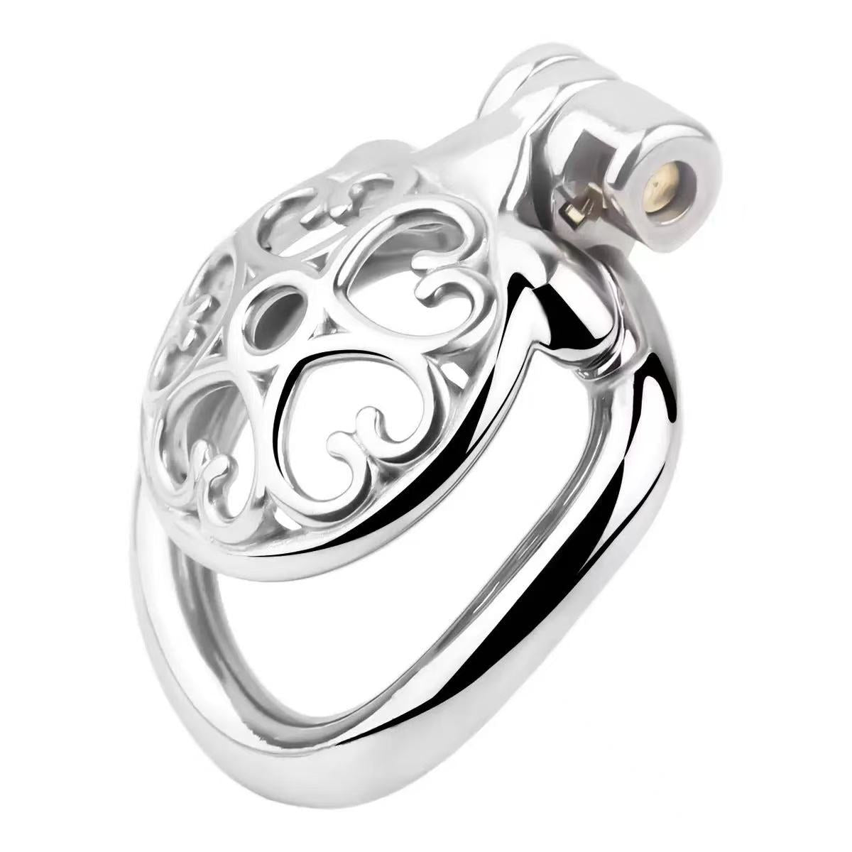 Metal Flat Chastity Cage for Men with Heart Detailing