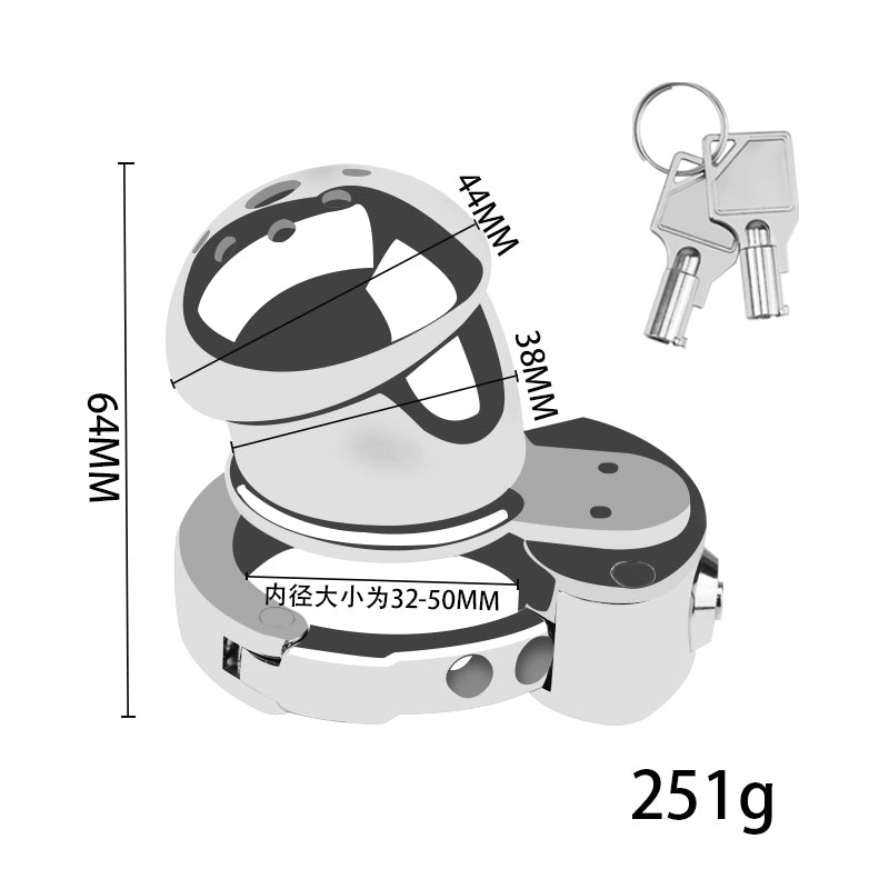 Mushroom Head Metal Chastity Cage – Fully Enclosed with Internal Lock & Adjustable Ring