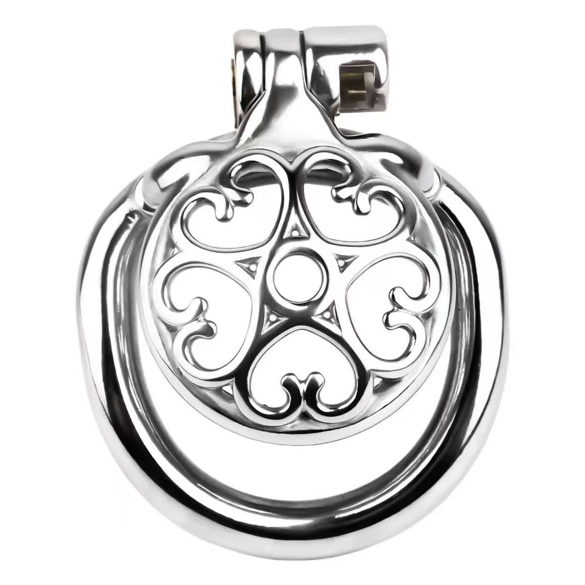 Metal Flat Chastity Cage for Men with Heart Detailing