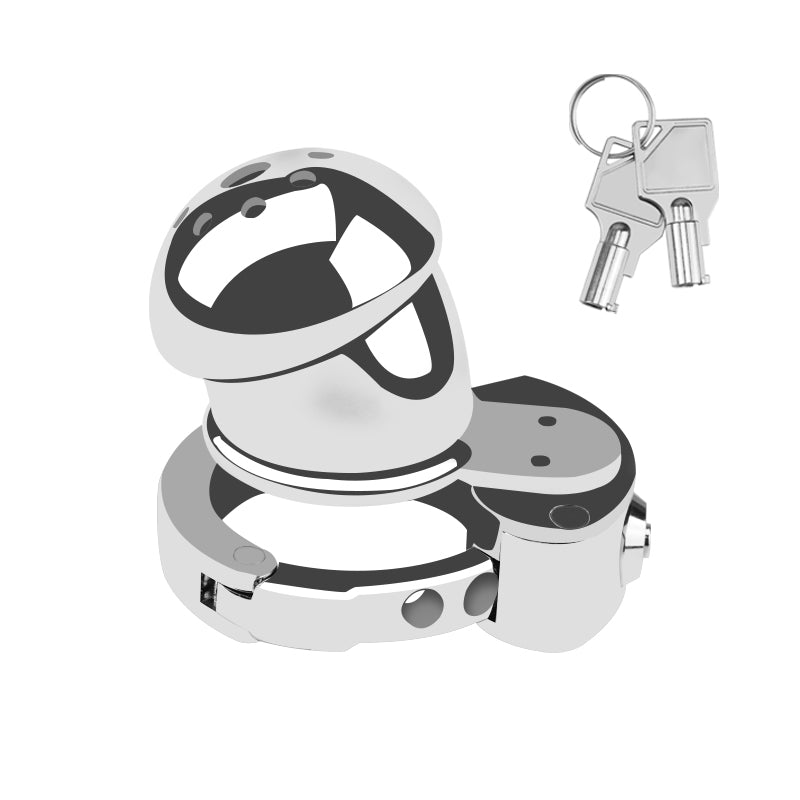 Mushroom Head Metal Chastity Cage – Fully Enclosed with Internal Lock & Adjustable Ring