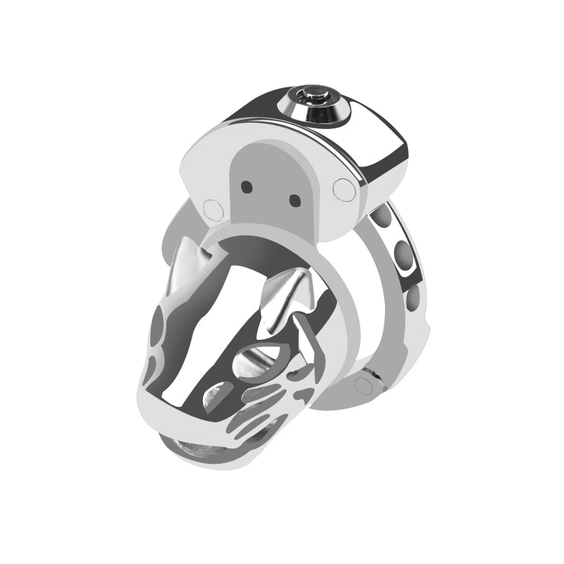 Leopard Head Metal Chastity Cage with Internal Lock – Adjustable Base Ring for Men