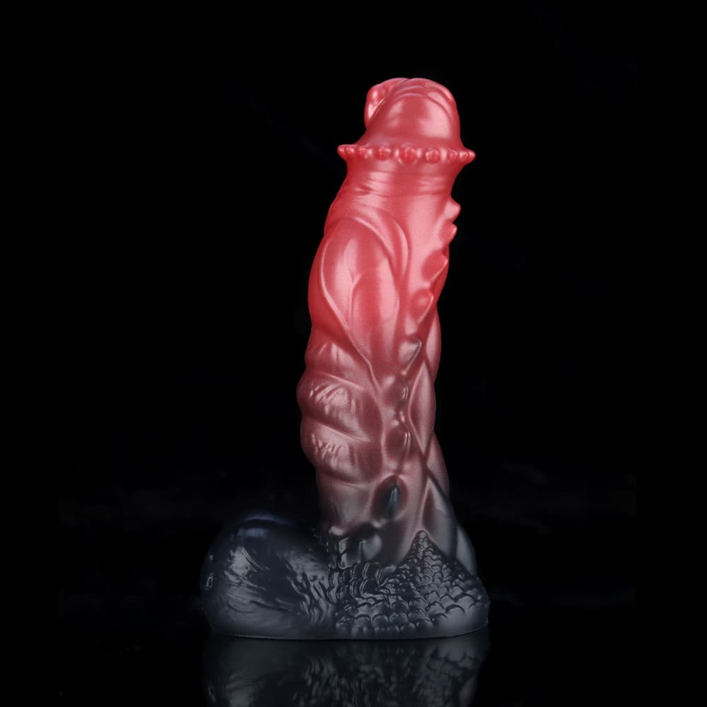 Spiny Orange Black Fantasy Knot Dildo – Textured Silicone Creature Toy with Harness-Compatible Base