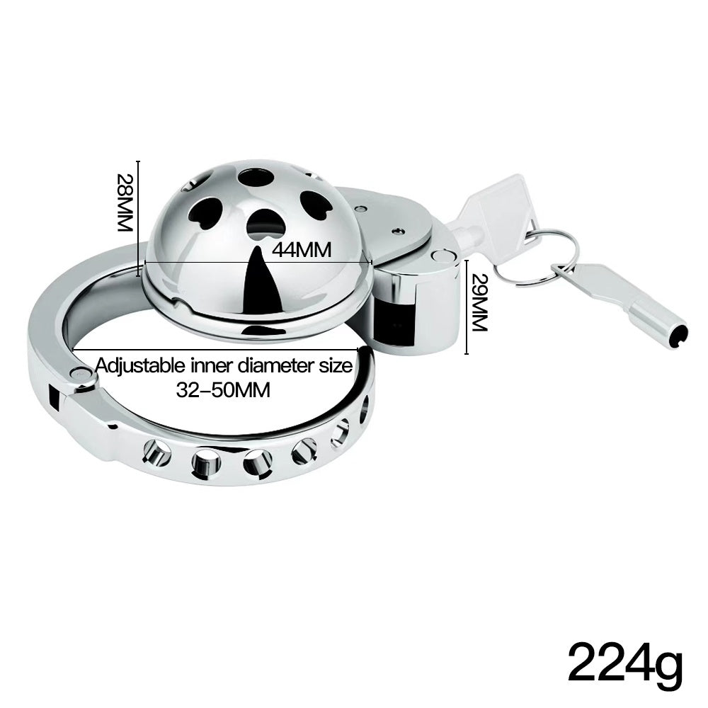 Adjustable Dome Chastity Cage with Heart Pattern – Cute Metal Lock with Custom Fit