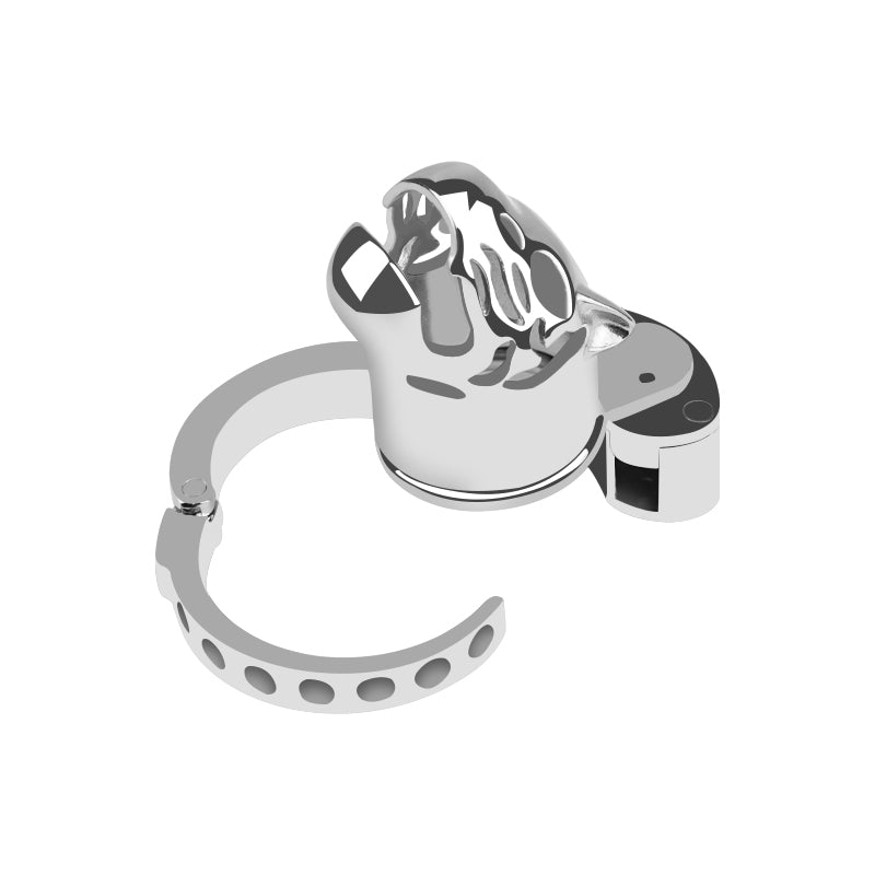 Leopard Head Metal Chastity Cage with Internal Lock – Adjustable Base Ring for Men