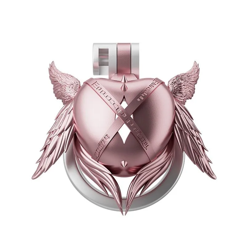 Heart-shaped, six-winged angel chastity cage