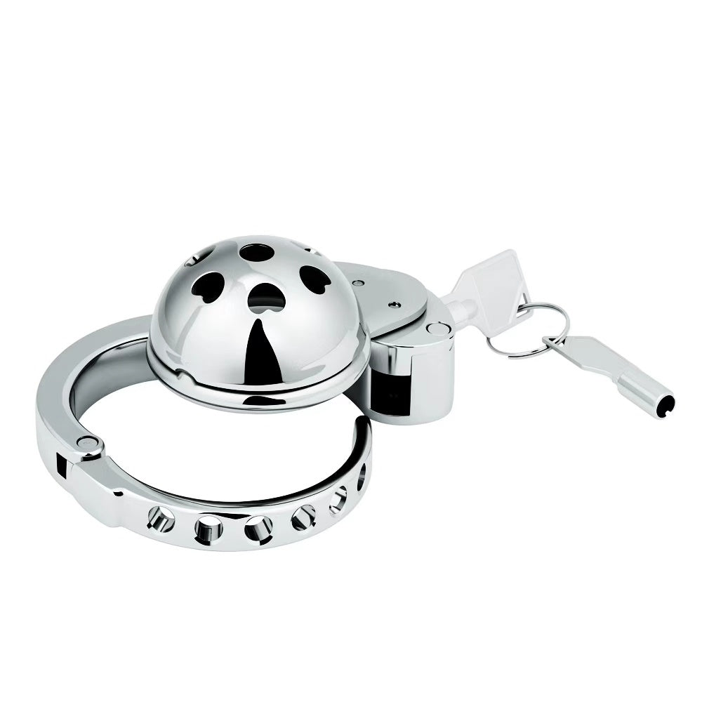 Adjustable Dome Chastity Cage with Heart Pattern – Cute Metal Lock with Custom Fit