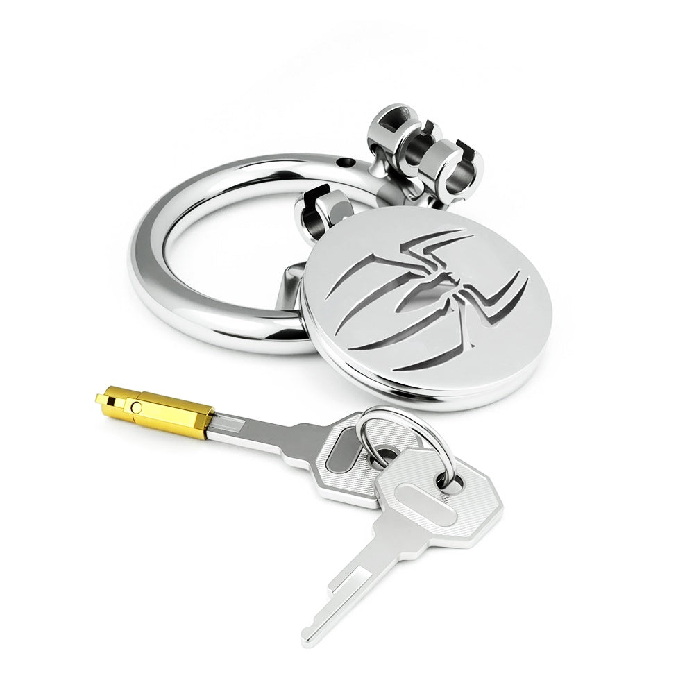 Spider Emblem Metal Chastity Cage – Spiderman-Inspired Flat Design Lock