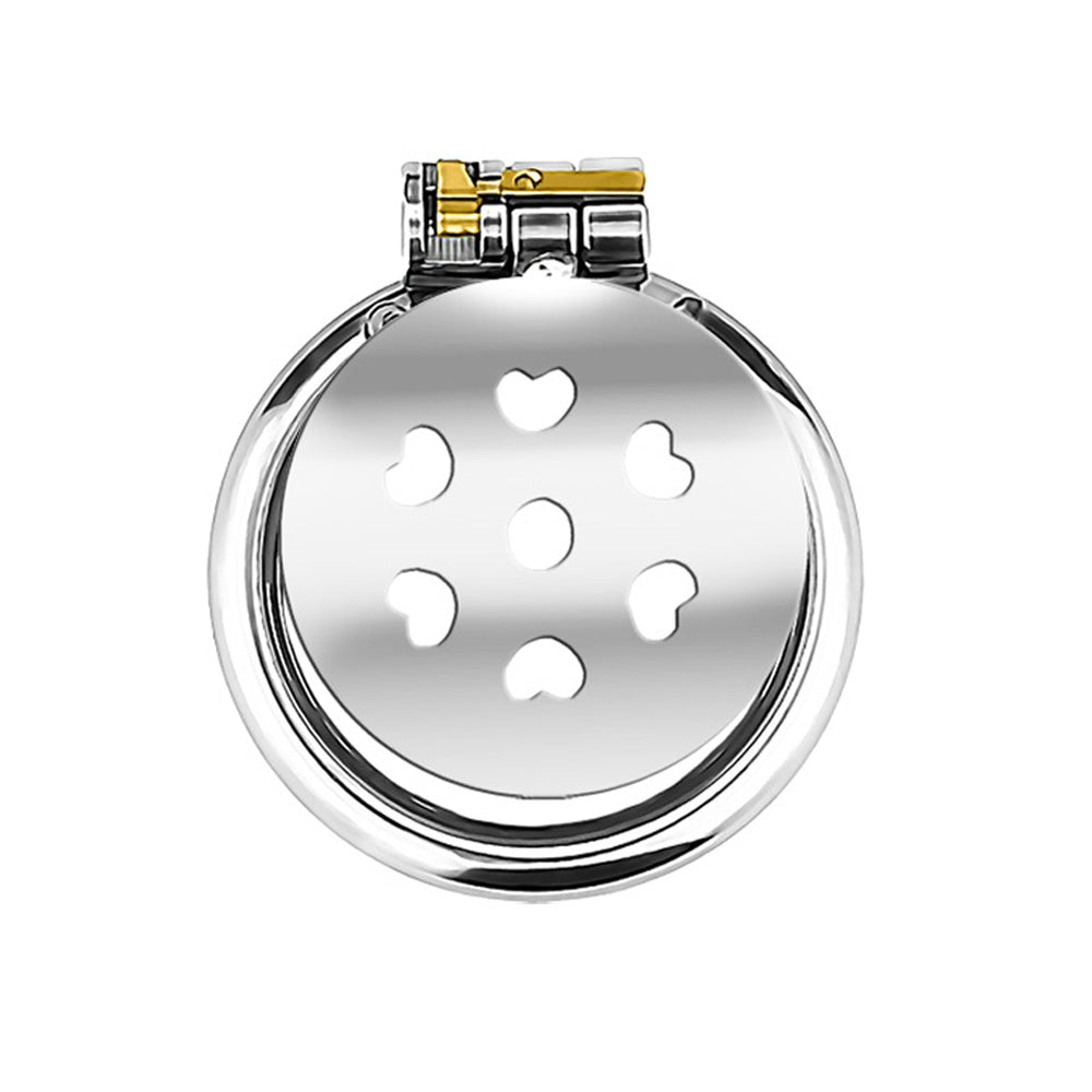 Heart Pattern Flat Metal Chastity Cage – Love-Inspired Design with Engraved Hearts