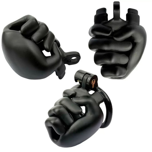 Black Hand Grip Resin Male Chastity Cage | Fist-Inspired BDSM Chastity Device | Lightweight Matte Restriction Lock | 42–52mm Adjustable Ring Fit