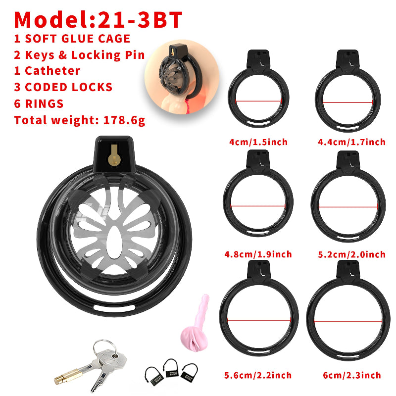 Short Soft Chastity Cage – Butterfly Vent Design, TPE/Silicone, Multi-Shaped