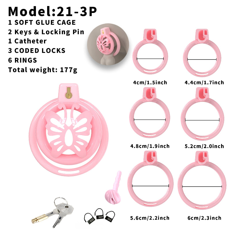 Short Soft Chastity Cage – Butterfly Vent Design, TPE/Silicone, Multi-Shaped