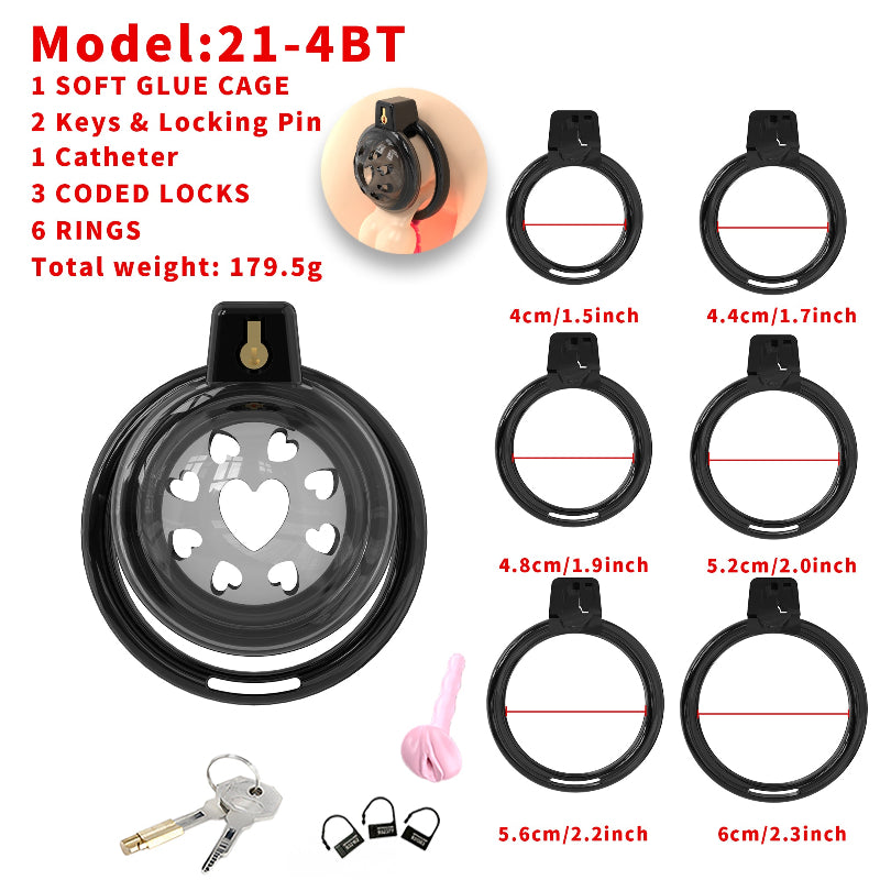 Short Soft Chastity Cage – Heart Vent Design, TPE/Silicone, Multi-Shaped