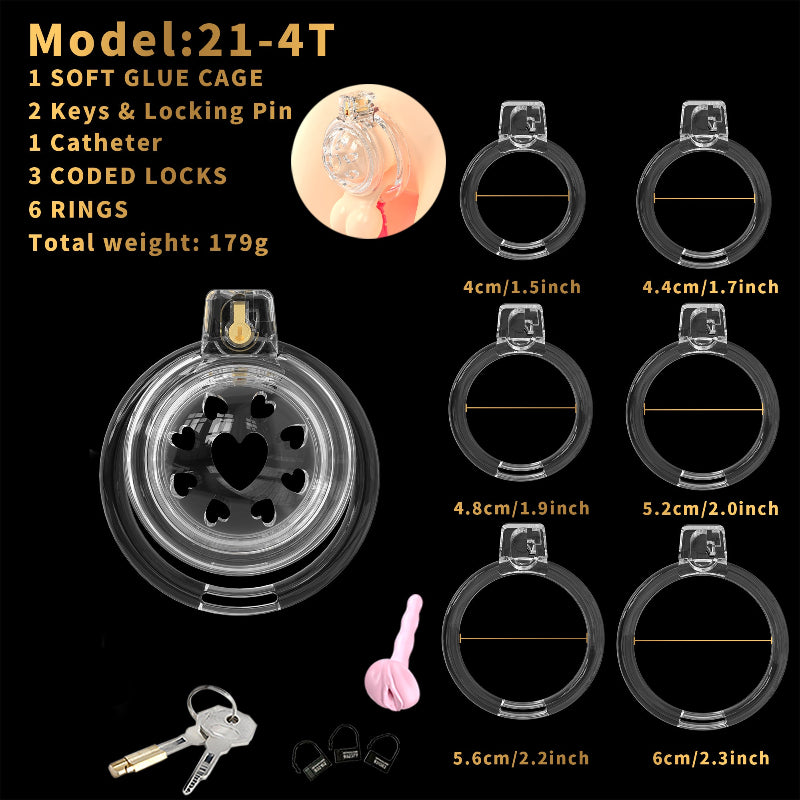 Short Soft Chastity Cage – Heart Vent Design, TPE/Silicone, Multi-Shaped