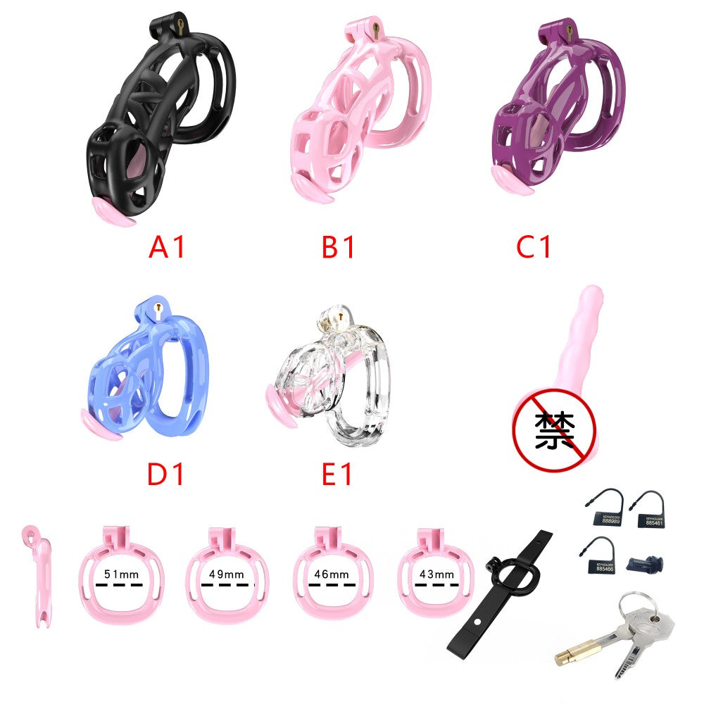 3D Printed Male Chastity Cage with Lock & 5 Rings – Resin Virginity Device with Strap for Men