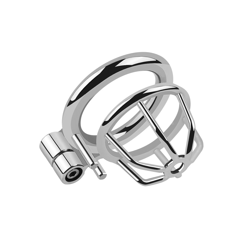 Jaula de castidad de acero inoxidable con cerradura silenciosa, cinturón unidireccional y anillos de 3 tamaños: juguete sexual para adultos para bondage.