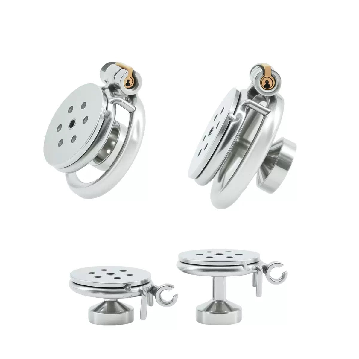 Stainless Steel Flat Plate Chastity Lock – Secure, Breathable & Polished Metal Cage for Men