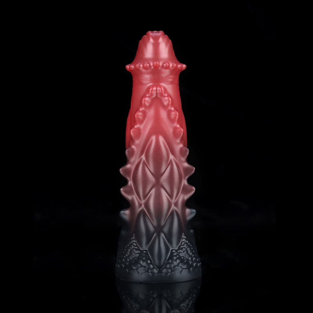 Spiny Orange Black Fantasy Knot Dildo – Textured Silicone Creature Toy with Harness-Compatible Base