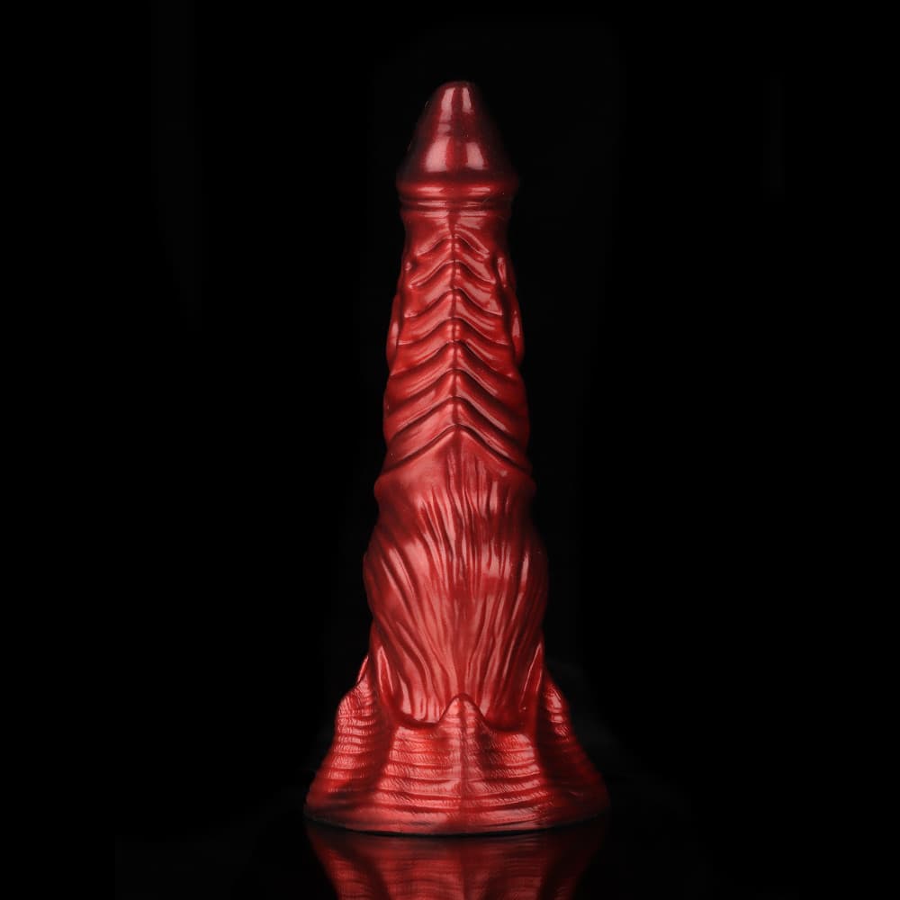 Ghostly Crimson Fantasy Dildo – Textured Spiral Silicone Toy with Weighted Base