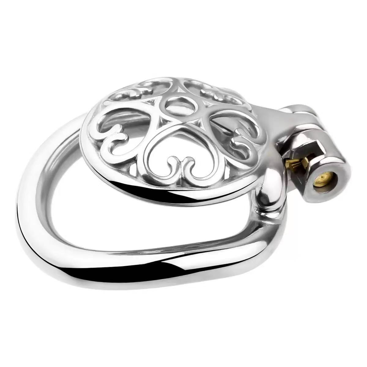 Metal Flat Chastity Cage for Men with Heart Detailing