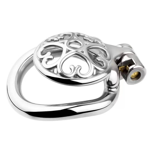 Metal Flat Chastity Cage for Men with Heart Detailing