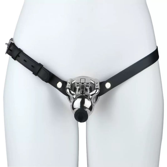 Stainless Steel Chastity Cage with Anti-Slip Ring and Silicone Catheter – Secure, Durable & Comfortable Fit