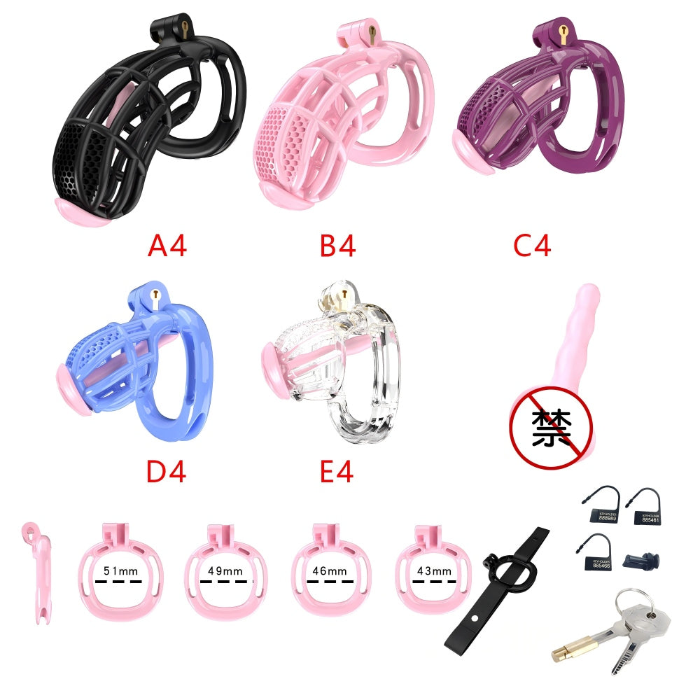 Honeycomb Obedient Chastity Cage – Lightweight Resin, 5 Ring Sizes, Built-in Lock & Strap-Designed Rings