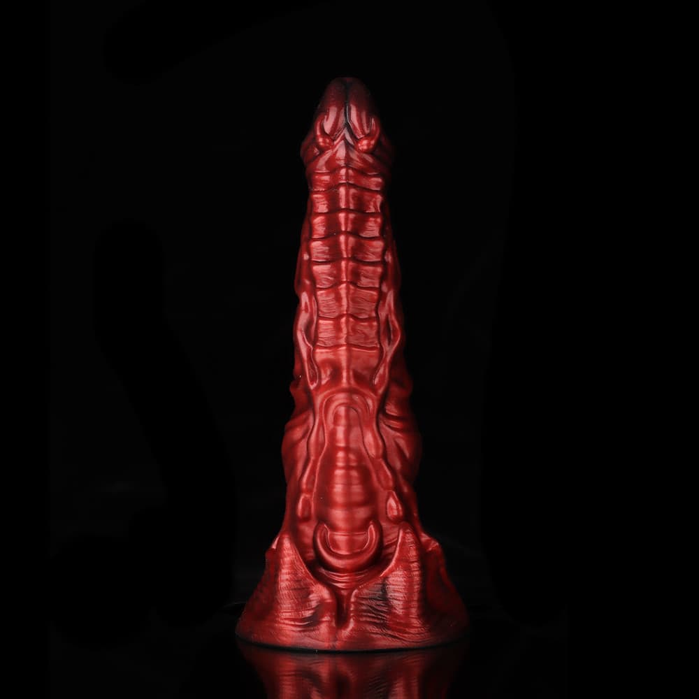 Ghostly Crimson Fantasy Dildo – Textured Spiral Silicone Toy with Weighted Base