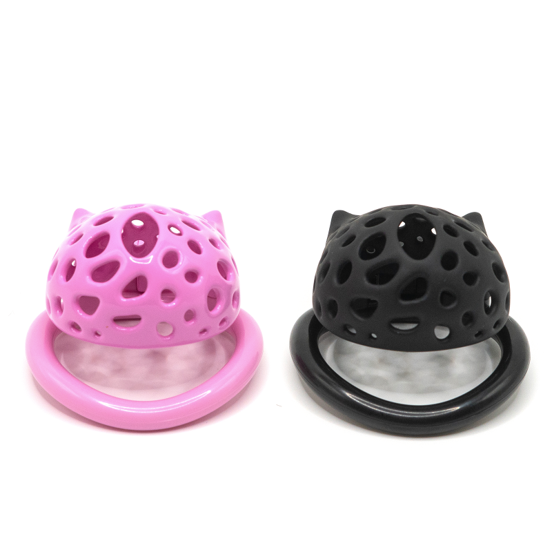 Cat-Shaped Resin Chastity Cage – Lightweight (75g), Breathable, 4 Ring Sizes, Pink or Black