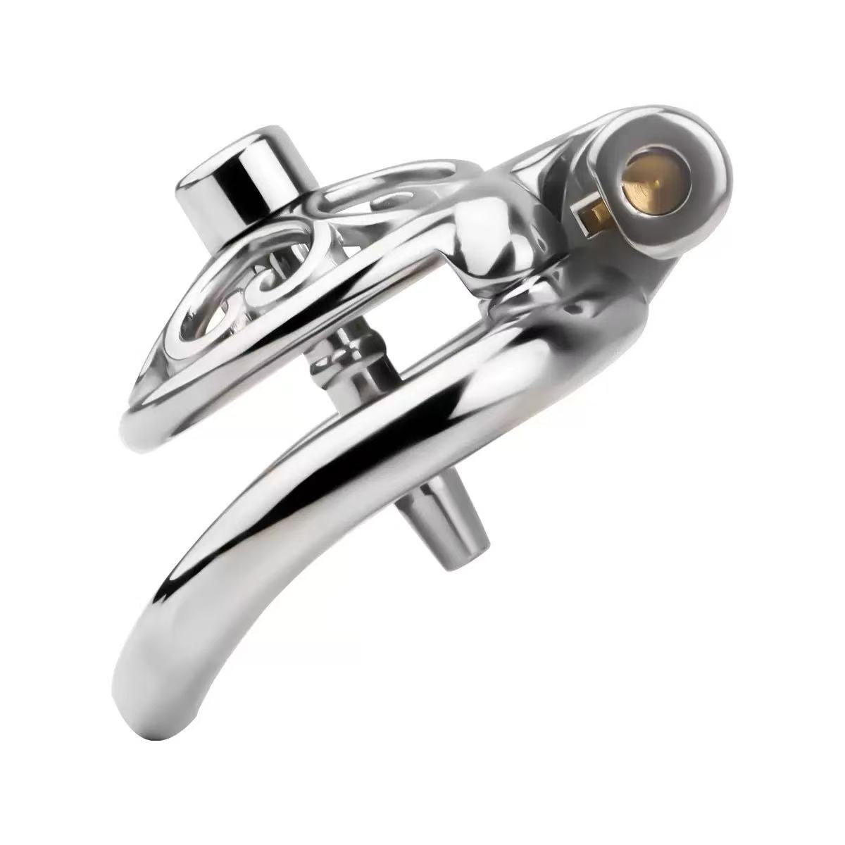 Metal Flat Chastity Cage for Men with Heart Detailing