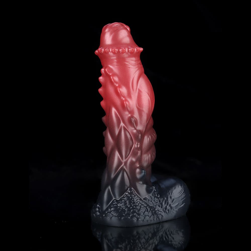 Spiny Orange Black Fantasy Knot Dildo – Textured Silicone Creature Toy with Harness-Compatible Base