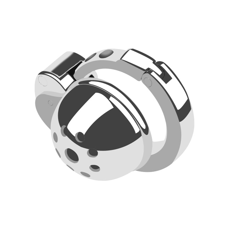 Metal Cock Chastity Cage with Invisible Button Lock – 6-Size Adjustable, Ventilated Flat-Style Chastity Device for Men