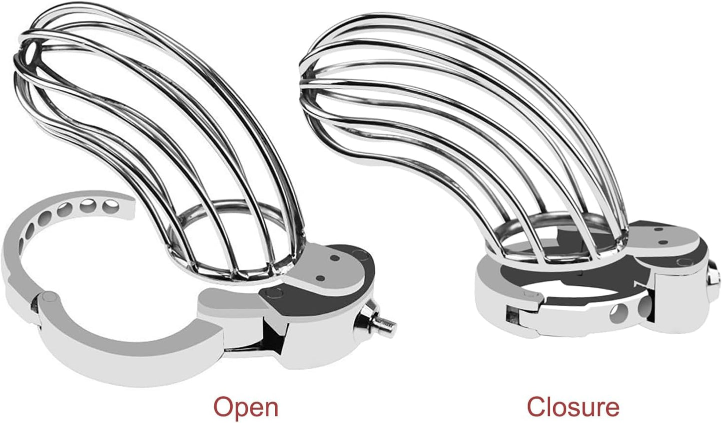Large Adjustable Metal Male Chastity Cage – Secure Locked Penis Cage with 2 Keys Included, Silver