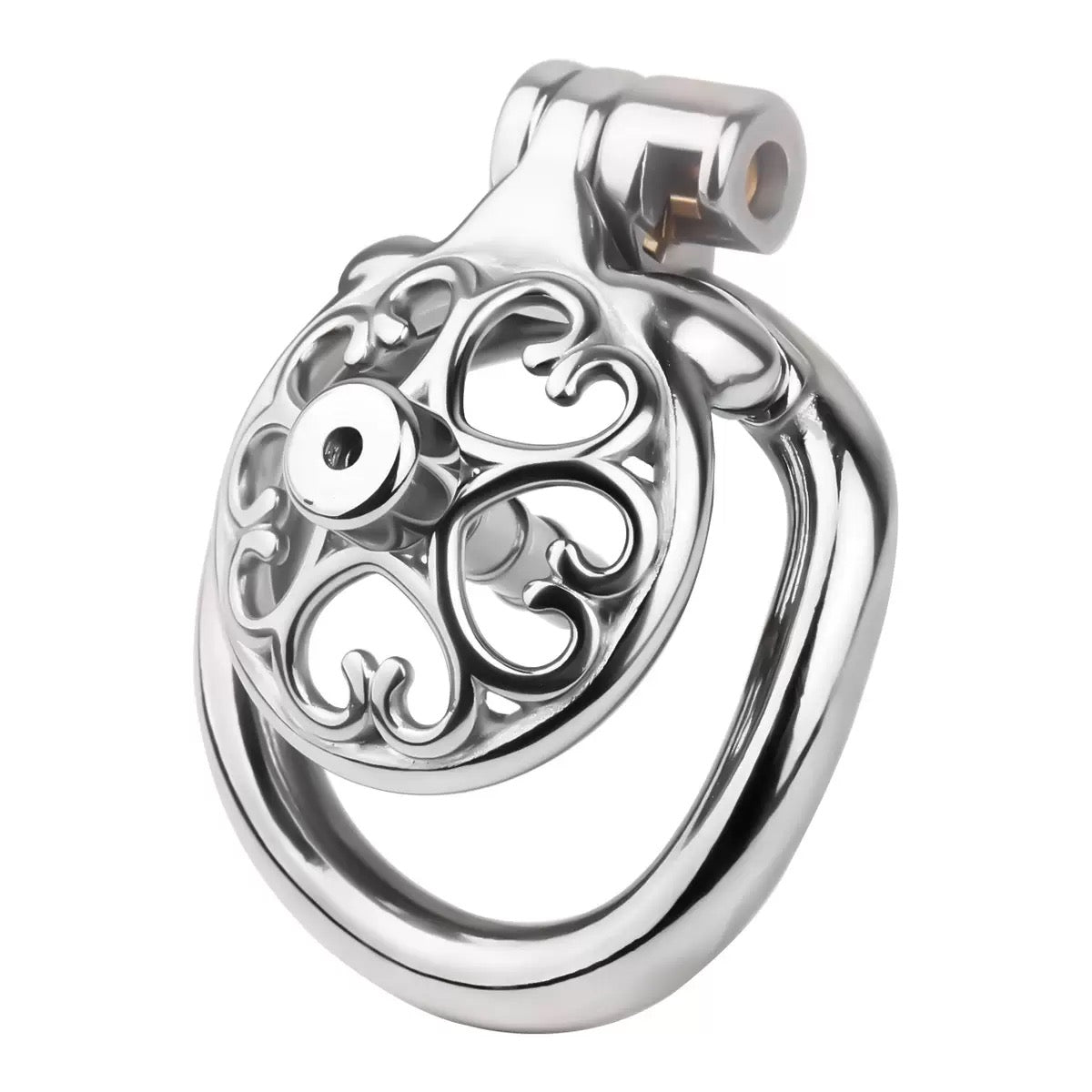Metal Flat Chastity Cage for Men with Heart Detailing