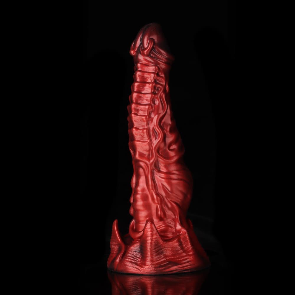 Ghostly Crimson Fantasy Dildo – Textured Spiral Silicone Toy with Weighted Base