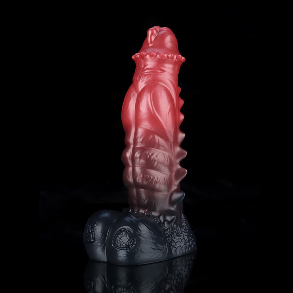 Spiny Orange Black Fantasy Knot Dildo – Textured Silicone Creature Toy with Harness-Compatible Base