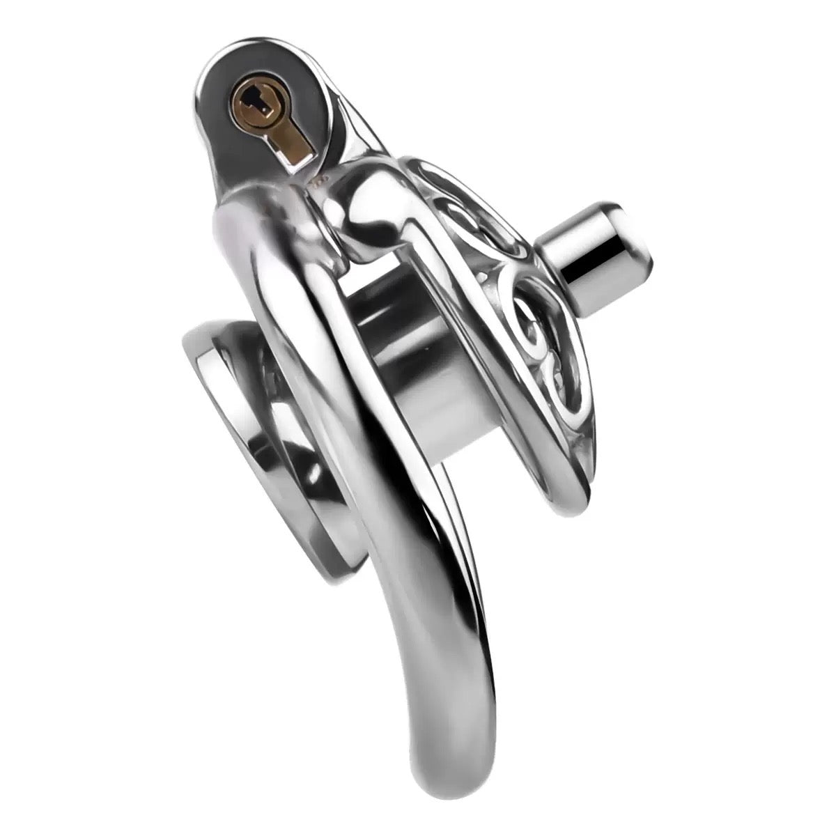 Metal Flat Chastity Cage for Men with Heart Detailing
