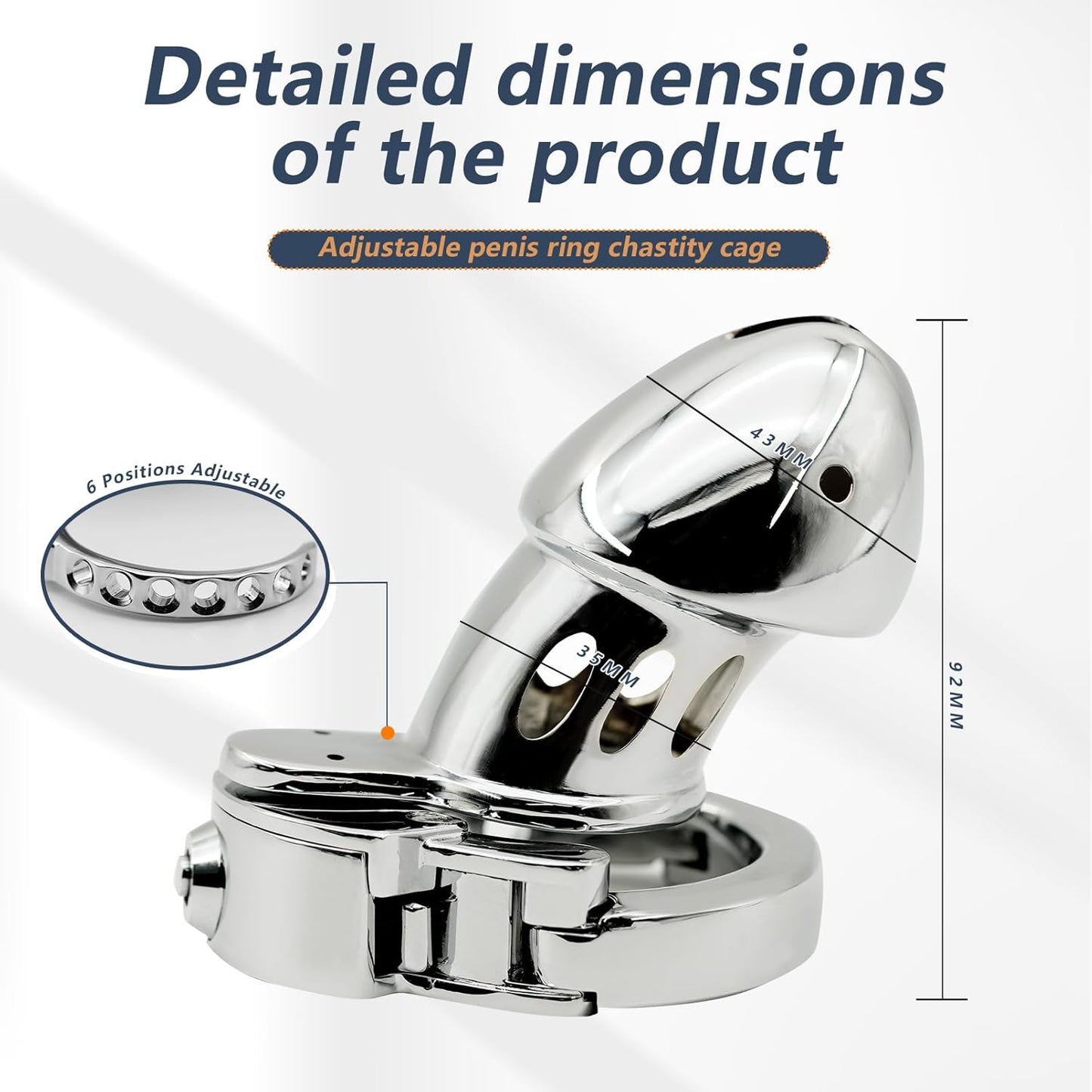 Metal Cock Design Adjustable Chastity Cage – Ring Sizes 32mm to 50mm