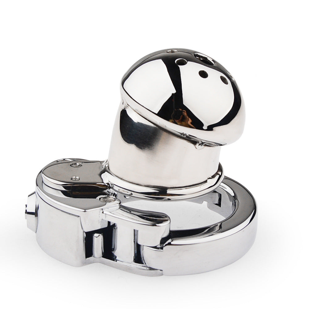 Mushroom Head Metal Chastity Cage – Fully Enclosed with Internal Lock & Adjustable Ring